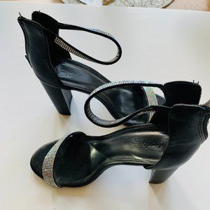 HIGH HEELS RHINESTONE ANKLE STRAP Faux Leather Trim MWT